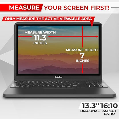 SightPro Magnetic Laptop Privacy Screen 13.3 Inch 16:10 - Patented Removable Laptop Privacy Filter Shield and Protector