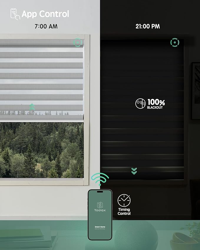 Yoolax Motorized Zebra Blinds Compatible with Alexa,Motorized Blinds with Remote Smart Automatic Custom Electric Window Blinds Cordless Indoor Room Darkening for Home Bedroom Kitchen (Enamel Grey)