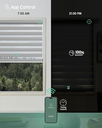 Yoolax Motorized Zebra Blinds Compatible with Alexa,Motorized Blinds with Remote Smart Automatic Custom Electric Window Blinds Cordless Indoor Room Darkening for Home Bedroom Kitchen (Enamel Grey)