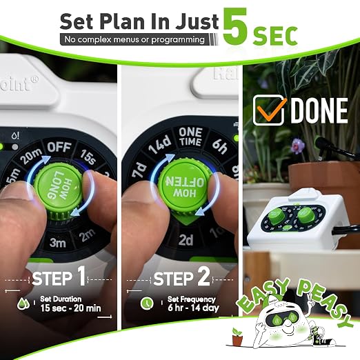 RAINPOINT Easy-Setup Automatic Plant Waterer Indoor for Pot Plant Adjustable Water Output,Battery Powered Outdoor IP54 Waterproof Drip Irrigation System Device Kit Beginner-Friendly Water 10-15 Plants