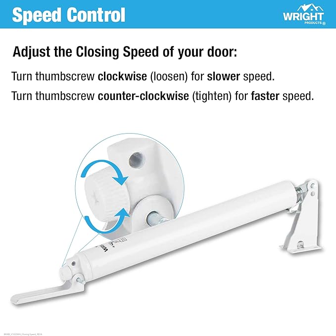 Wright Products Standard Duty Pneumatic Screen & Storm Door Closer – Adjustable Closing Speed, Quiet Operation, Easy Installation (Modern, White)
