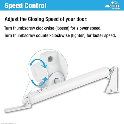 Wright Products Standard Duty Pneumatic Screen & Storm Door Closer – Adjustable Closing Speed, Quiet Operation, Easy Installation (Modern, White)