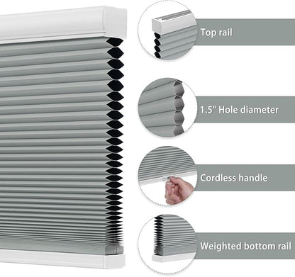 Changshade Custom Blinds Cellular Shades Blackout Cordless for Indoor Windows, Honeycomb Blind Room Darkening Black Out Shade for Bedroom, Bathroom, Nursey, Heat Light Blocking Easy Install, Grey