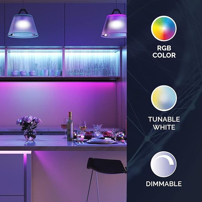 Satco S11252/04 Starfish 9.5-Watt A19 WiFi Smart LED Color-Changing Light Bulb, Works with Siri, Alexa, Google Assistant, SmartThings, 2700K-5000K, 4 Pack