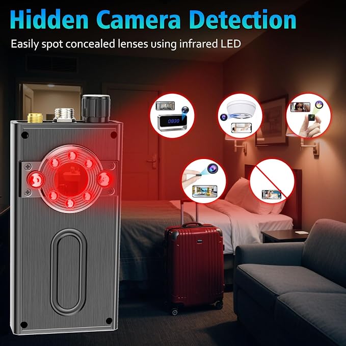 JMDHKK K68+ Hidden Camera Detector, Bug Detector & GPS Tracker Finder – 4-in-1 RF Signal Receiver for Privacy Protection in Hotel Rooms, Travel, Office, and Vehicle（Gray