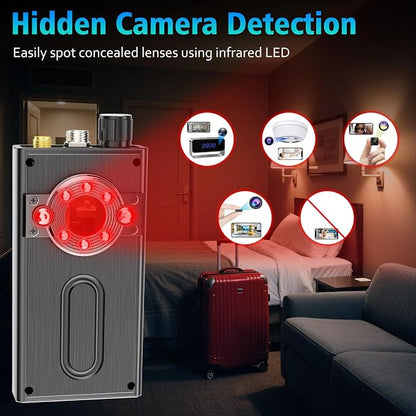 JMDHKK K68+ Hidden Camera Detector, Bug Detector & GPS Tracker Finder – 4-in-1 RF Signal Receiver for Privacy Protection in Hotel Rooms, Travel, Office, and Vehicle（Gray