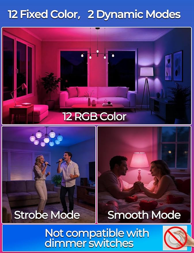 ILC RGB LED Light Bulb, Color Changing 40W Equivalent, 5700K Daylight White, 450LM 5W E26 Screw Base RGBW, Mood Light Bulb - 12 Color Choices - Timing Infrared Remote Control Included (8 Pack)