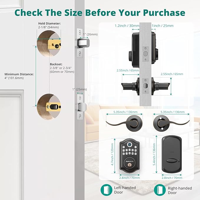 AkaGear DS10 Keyless Entry Door Lock with 2 Lever Handle, Fingerprint, Keypad Code, 2 Keys, Smart Locks for Front Door, Bedroom, One-time Code, Auto-Lock, Easy Installation - Oil Rubbed Bronze