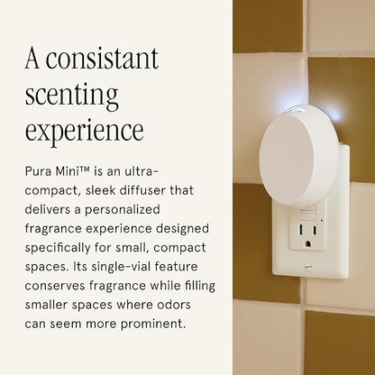 Pura Mini Smart Fragrance Diffuser for Small Spaces Adjustable Smart Home Device with LED Light & Automatic Vial Detection - Includes 1 Scent Refill - White Tea no.1
