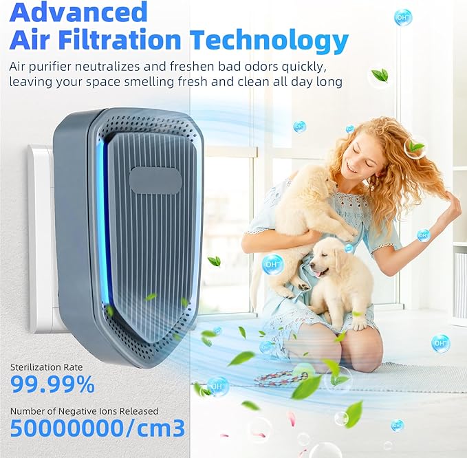 6 PCS Negative Ion Air Purifier, Silent air purifier plug in wall,Portable Air Ion Generator, Absorbing Smoke and Dust&pollen,Purifying Air Ionizers for Home Bedroom, Study, Kitchen and Living Room