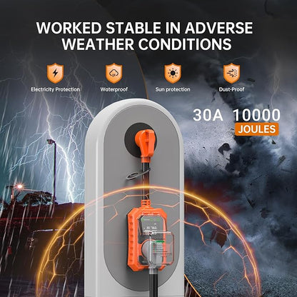 RV Surge Protector 30 Amp Waterproof- Smart 30Amp Power Protectors with Real-Time KWH, Voltage, and Current Monitor Large Screen, LED Display Circuit Analyzer for Camper Travel Trailer