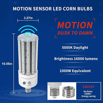 NS 100W Smart LED Bulb with Motion & Dusk-to-Dawn Sensor (16,000LM 5000K | CRI 90 | Flicker-Free) - E26/E39 Base - A19 Shape Aluminum Cooling Core - ETL Certified for Outdoor Security