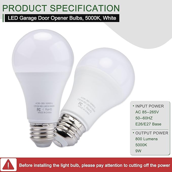 2-Pack Universal Garage Door Opener LED Light Bulb,5000K Daylight,Compatible with All Garage Door Opener Brands Such as Genie, Chamberlain, Craftsman and LiftMaster Operators