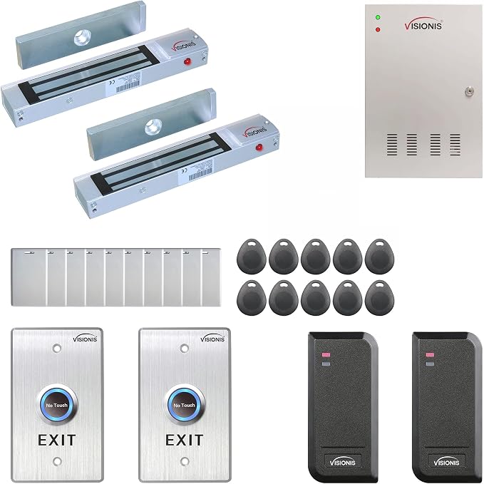 Visionis FPC-6131 Two Doors Door Access Control Out Swing Door 300lbs Mag Lock Time Attendance TCP/IP Wiegand Controller Box, Indoor/Outdoor Card Reader, Software Included, 20,000 Users Kit