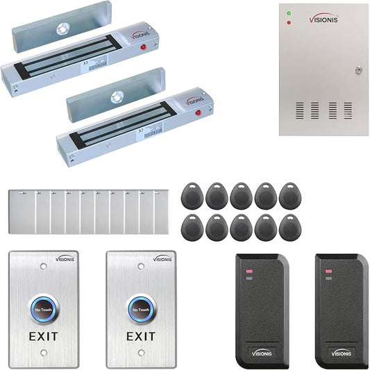 Visionis FPC-6131 Two Doors Door Access Control Out Swing Door 300lbs Mag Lock Time Attendance TCP/IP Wiegand Controller Box, Indoor/Outdoor Card Reader, Software Included, 20,000 Users Kit