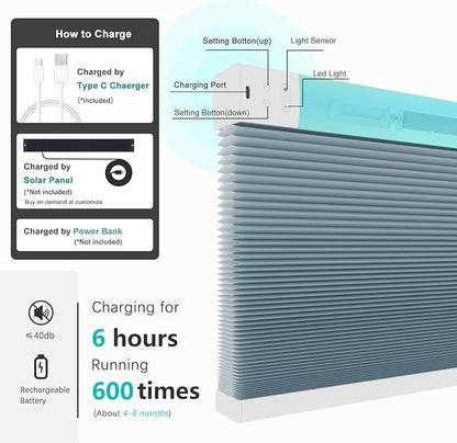 Changshade Smart Blinds Cellular Shades for Windows Doors Motorized with Remote Control, Custom Size Automatic Honeycomb Blind Electric Power Compatible with Alexa, Google Home, Light Filtering, Blue