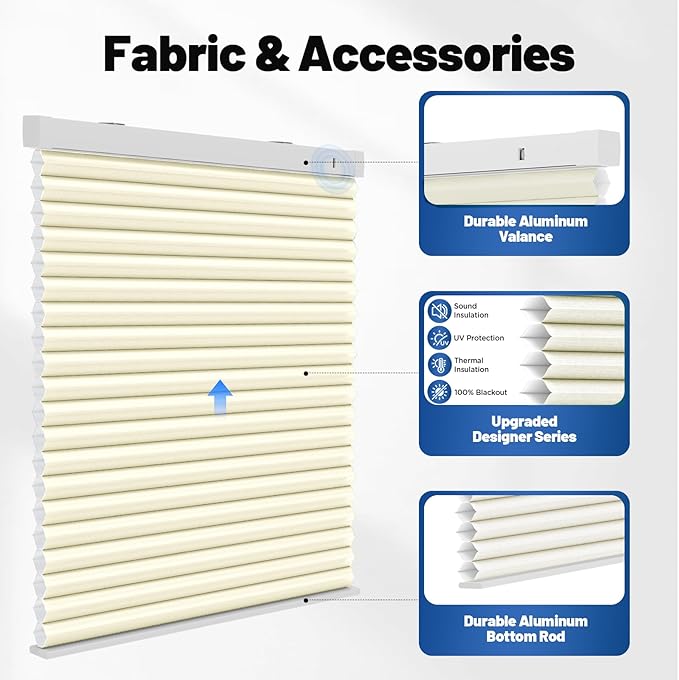Motorized Cellular Shades with Remote, Light Filtering Smart Cellular Shades Compatible with Alexa, Honeycomb Window Blinds for Bedroom Home Office, Custom Size, Half Shading Cream