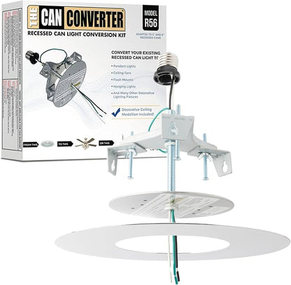 The Can Converter R56 Recessed Can Light Conversion Kit w/ 7"¾ Flat Ceiling Medallion - Home Improvement for 5" & 6" Cans, Converter Kit for Ceiling Fan & Light Fixture, UL Certified, Polished Chrome