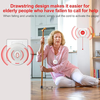 XUK WiFi SOS Caregiver Pager Call Button for Elderly, No Monthly Fee 2.4GHz Wi-Fi APP Control Wireless Nursing Call System with 2 SOS Call Panic Buttons & 2 Watch Pagers & 2 Square Pull Cord Pagers