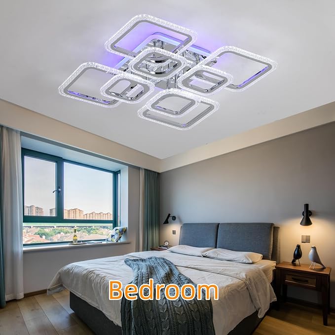 Modern 80W LED Ceiling Light, 8-Square Dimmable Flush Mount, Chrome | 4800LM with Remote, 3000K-6000K, Modern Ceiling Light Fixture for Living Room, Bedroom, Dining Room, Kitchen, Hallway