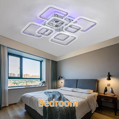 Modern 80W LED Ceiling Light, 8-Square Dimmable Flush Mount, Chrome | 4800LM with Remote, 3000K-6000K, Modern Ceiling Light Fixture for Living Room, Bedroom, Dining Room, Kitchen, Hallway