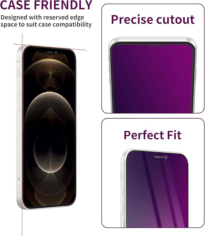 2 Pack Privacy Screen Protector for iPhone 12 Pro Max Tempered Glass 6.7'' Private Saver Anti-Spy Anti-Blue Light Eye Protection Anti-Scratch Full Coverage No Bubble