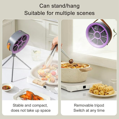 Smoke Away Purifier Fan, Portable Smoke Air Purifier Fan with 12 PCS Activated Carbon Filter Cotton, Can Be Hung and Stood, Type-C Charging, White