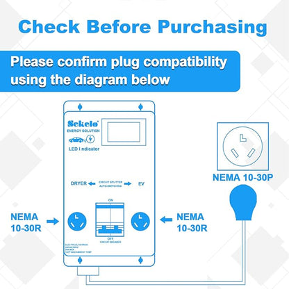 Smart EV Charging Integration: Sekelo Automatic Power Switch for Dryer & EV, NEMA 10-30, Fast Charging, Real-time Display