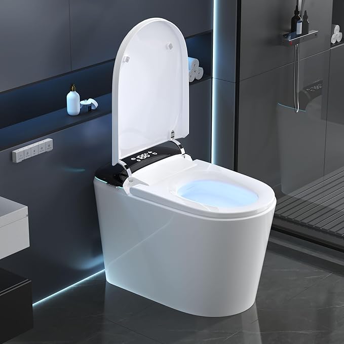 Smart Bidet Toilet with Tank, Foam Shield, Dual Auto Flush, Manual Soft-Close Lid&Seat, Foot Sensor, Electric Modern One Piece Toilets for Bathroom with Siphon Dual Flush 0.8/1.2 GPF