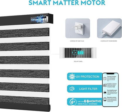 Motorized Zebra Blinds with Remote, Work with HomeKit Alexa, Smart Light Filtering Horizontal Automatic Electric Window Shades for Home Office Customsize（90% Blackout Black）