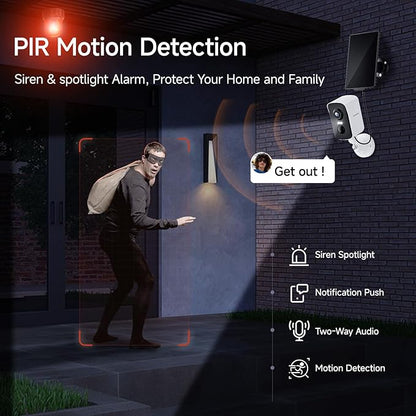 fanxiang 2K Wireless Security Camera Outdoor with Solar Panel & 64GB Card, Rechargeable Battery Camera Wireless WiFi, 300° Pan Rotating, PIR, Color Night Vision, AI Motion Detection, 2-Way Audio, IP65