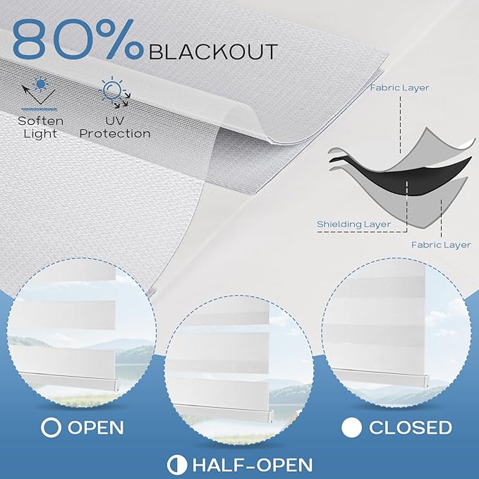 Motorized Zebra Blinds Works with Alexa Smart Home Dual Layer Window Shades Remote Roller Blinds Electric Horizontal Window Blindsfor Home Office，Customized Size (80% Shading - White Matte)
