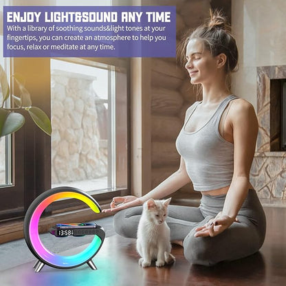 Smart Wireless Charging Alarm Clock with Bluetooth Speaker, App Controlled Bedside Lamp Table Light and Night Light, Bedroom Home Decor, Gift for Girls Boys and Family for Birthday Christmas (Black)