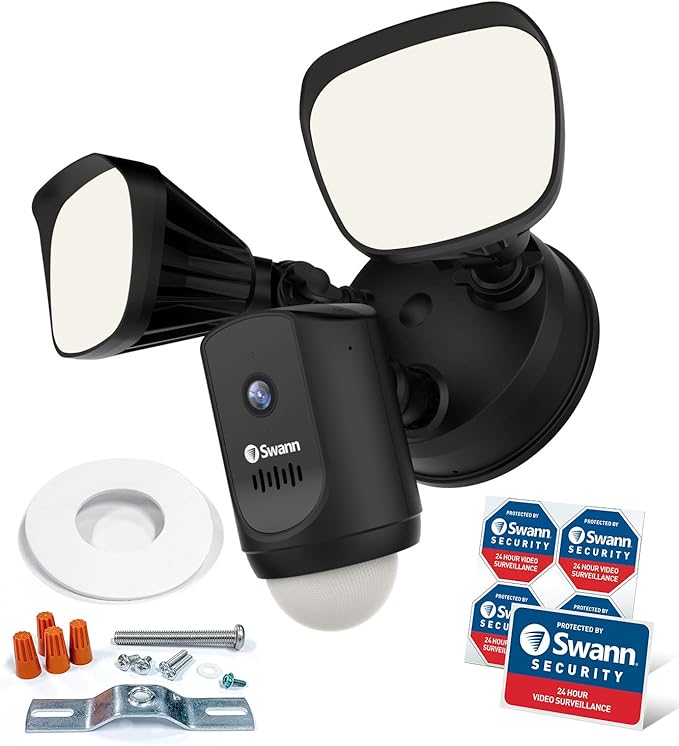 Swann Wi-Fi 1080p Waterproof Motion Activated FloodLight Camera with Night Vision, Heat Sensing, 2-Way Talk, Dimmable 2400 Lumens, Wide 125 Degree Viewing, Free Cloud & Local Recording