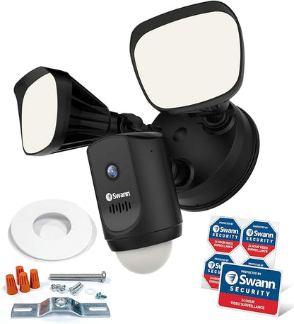 Swann Wi-Fi 1080p Waterproof Motion Activated FloodLight Camera with Night Vision, Heat Sensing, 2-Way Talk, Dimmable 2400 Lumens, Wide 125 Degree Viewing, Free Cloud & Local Recording