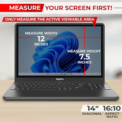 SightPro 14 Inch 16:10 Laptop Privacy Screen Filter - Computer Monitor Privacy Shield and Anti-Glare Protector