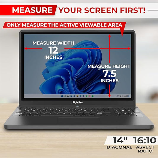 SightPro 14 Inch 16:10 Laptop Privacy Screen Filter - Computer Monitor Privacy Shield and Anti-Glare Protector