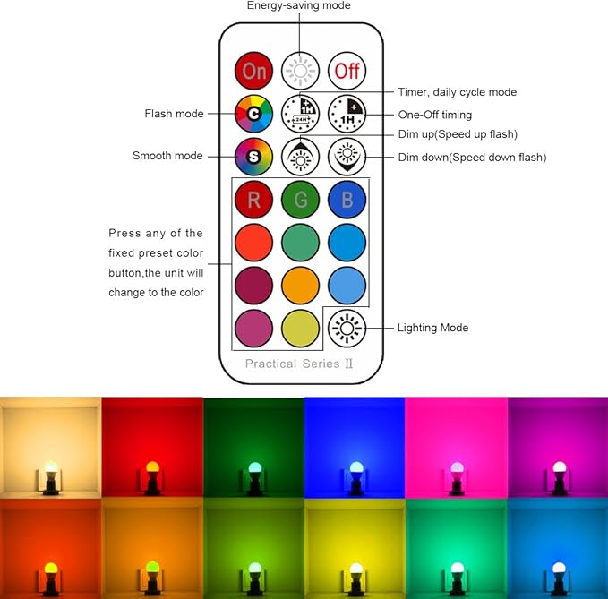 MELPO LED Color Changing Light Bulb with Remote Control, 5W 40W Equivalent, 500LM, 5700K,E26 Dimmable RGB Light Bulbs for Birthday Party/KTV Decoration/Household/Bar/Wedding (Pack of 8)