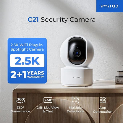 IMILAB 2.5K Indoor Camera, Room Camera for Bedroom, Dog/Pet/Baby/Nanny Cam with Xiaomi Home App, 360° Pan & Tilt Home Security Cam, Night Vision, Two Way Audio, 2.4GHz WiFi, No Subscription (C21)