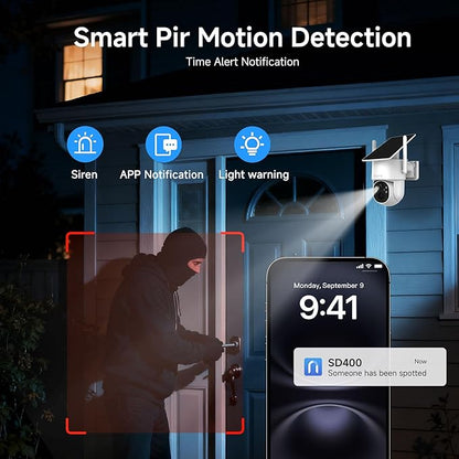 Noorio 2K Solar Security Camera Wireless Outdoor, 360° Pan/Tilt Camera with Dual-Band WiFi 2.4/5G, Fixed Solar Panel, AI Human Detection, Color Night Vision, 4MP, IP65 Weatherproof, 2-Way Audio
