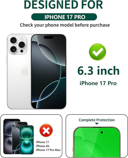 Privacy Screen Protector for iPhone 17 Pro Tempered Glass 6.3 inch Private Protective Film Anti-Blue Light Anti Spy No-Bubble Gradient Green [HD Clarity], 2-Pack
