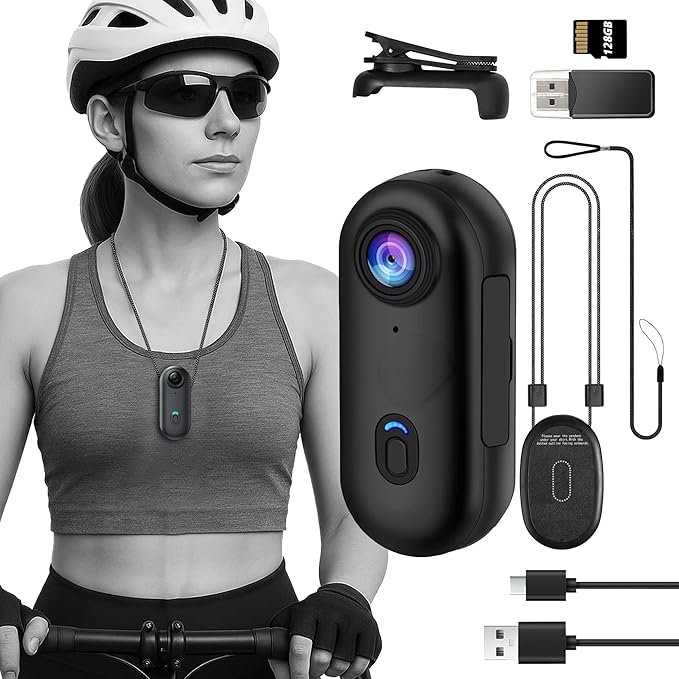 TIROL SUPPLIES 4K UHD Mini Body Camera with 128GB Card, Wearable POV Action Cam with Magnetic Mount, MP4 Recording & App Viewing, USB Rechargeable Camcorder for Cycling, Hiking, Work & Travel