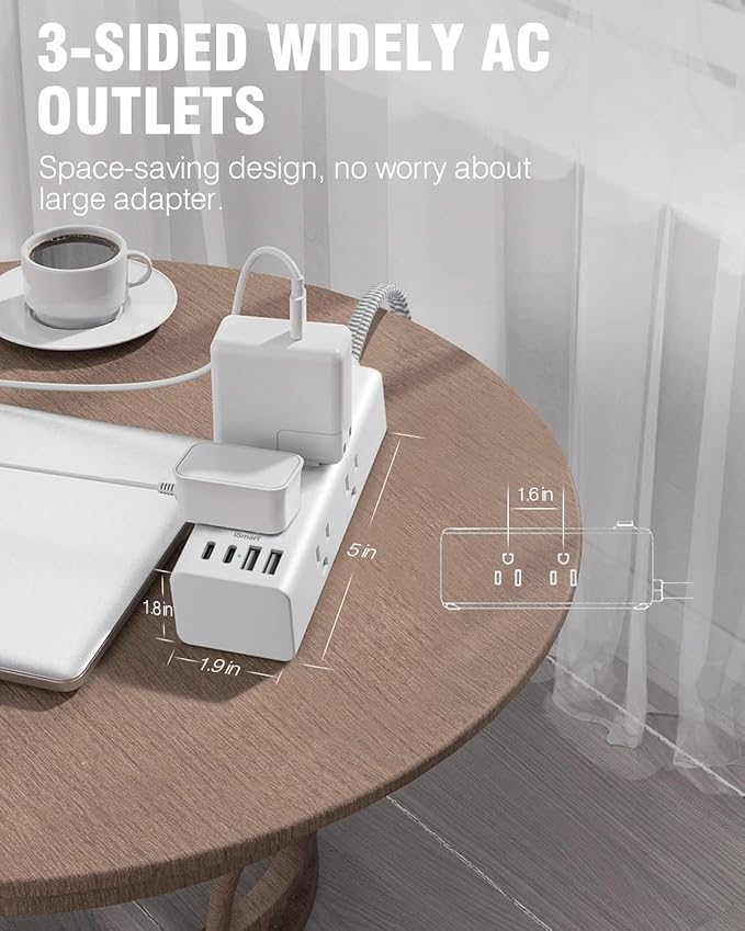 One Beat Surge Protector Power Strip, 5 Ft Flat Plug Extension Cord, 900J | 6 Outlets 4 USB Ports(2 USB C), Wall Mount Outlet Extender Small Power Strip for Travel Home Office College Dorm Room Station