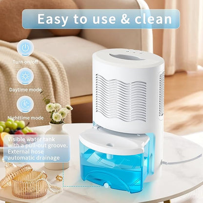 Small Dehumidifier for Bedroom up to 1000 Sq.Ft with Drain Hose, 68 OZ, Auto Shut-Off, Mini Dehumidifier with 7 Color ambient Lights for Bathroom, Basement, Closet, Garage, RV