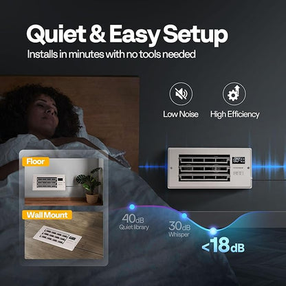 VIVOHOME 4'' x 10'' Opening Register Booster Fan with Adjustable Wind Direction Louver, Smart Intelligent Thermostat & 10-Speed Remote Control - 11.4" x 5.5" Vent Cover for Room, Floor, Wall - White