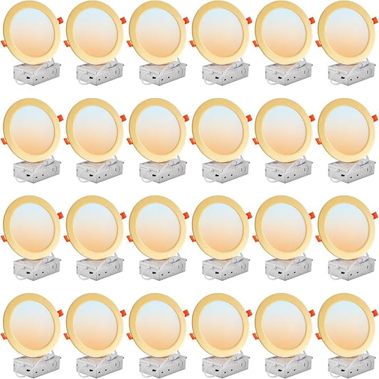 DLLT LED Recessed Ceiling Light: 24 Pack 6 Inch Slim Recessed Lighting for Kitchen - 5CCT Dimmable Canless Wafer Downlight for Living Room - 1200LM Brightness 12W LED Can Lights for Bedroom ETL FCC