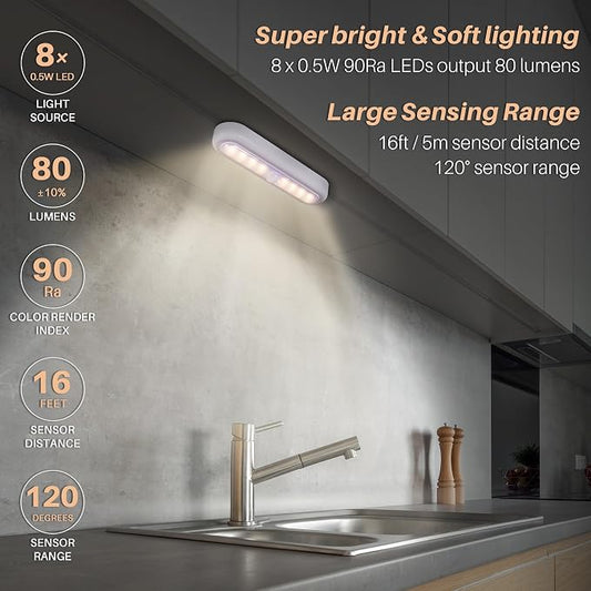 STAR-SPANGLED 9 Pack 7” Motion Sensor Lights Indoor Battery Operated, Stick on LED Light for Closet, Stairs, Under Cabinet, Warm White
