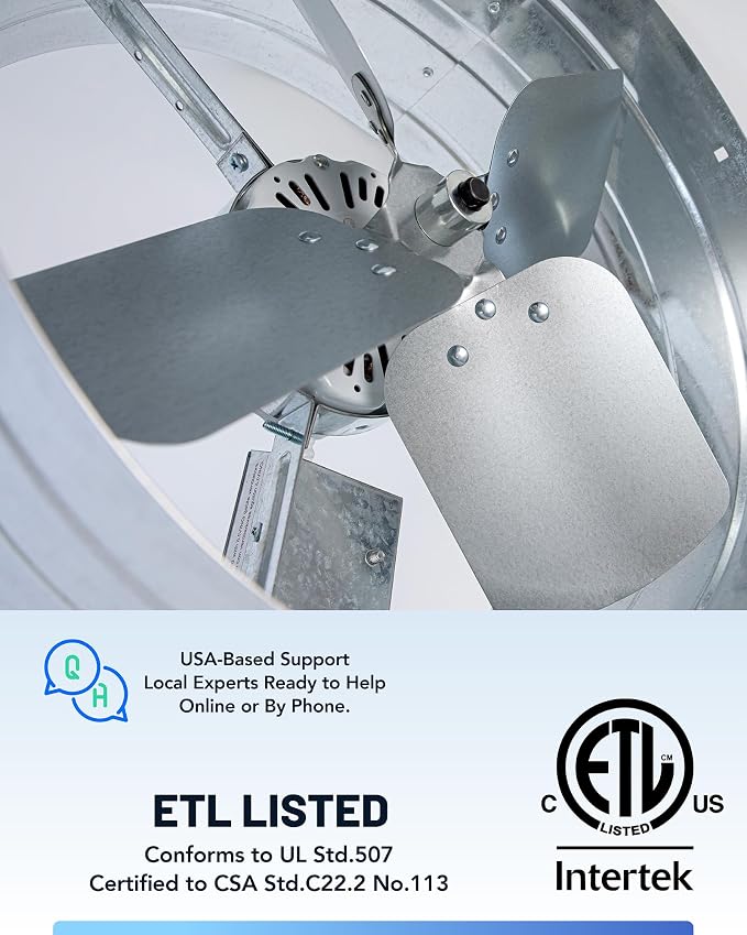 iLiving ILG8G14-12T Automatic Gable Mount Attic Ventilator Fan with Adjustable Thermostat, 2.85 Amp, 2339 CFM, Single-Speed