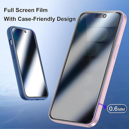 2 Pack compatible with iPhone 15 Privacy Screen Protector Mirrored Tempered Glass Film Anti-Spy Perfect Mirror Effect Touch Sensitive with Easy Installation Alignment Frame 6.1 inch - Silver