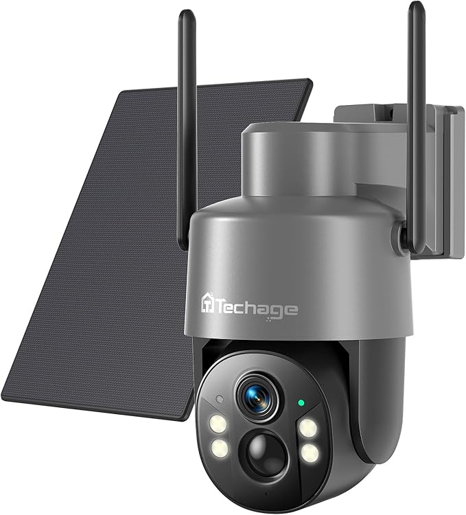 Techage 4G LTE Cellular Solar Security Camera Wireless Outdoor, 2.5K NO WiFi Security Camera with Color Night Vision, 360° PTZ Live View, PIR Motion Detection, 2 Way Talk, 64GB Card Built-in SIM Card